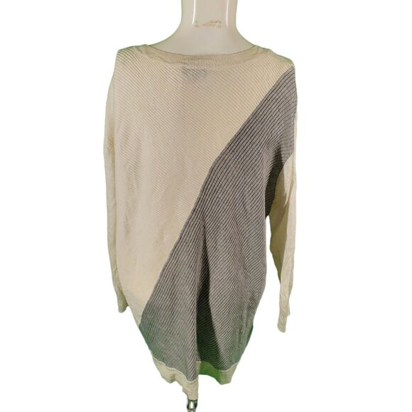 Vince Camuto Sweater Rib Knit Bias Color-Block Ivory/Gray Sweater 2x - Picture 3 of 6